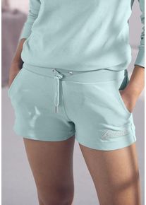 BENCH. LOUNGEWEAR Sweatshorts grün Gr. 44/46 für Damen. Mit Logoschriftzug. Bequem. Nachhaltig.