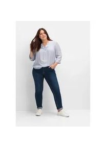 Stretch-Jeans sheego "Große Größen" Gr. 42, Normalgrößen, blau (dunkelblau denim) Damen Jeans im komfortablen Curvy-Schnitt VERENA