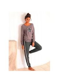 Pyjama Buffalo, Damen, Gr. 32/34, lila (mauve, schwarz), Single Jersey, Obermaterial: 100% Baumwolle, Basic, Basic lang, Rundhals, Raglan&auml;rmel Rippb&uuml;ndchen, Homewear-Sets Pyjama, mit Sternenprint, Topseller