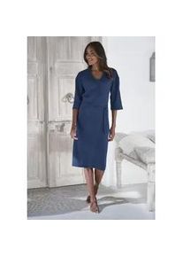 Strickkleid Lascana Gr. 32/34, N-Gr, blau (blau, melange) Damen Kleider Lounge- Rippkleid mit weiten Ärmeln und Taillenband, Loungewear