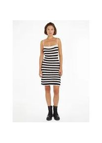 Spaghettikleid Tommy Jeans "TJW CROCHET STRIPE DRESS" Gr. M (38), N-Gr, schwarz (schwarz, stripe) Damen Kleider mit Bindeband am Rücken