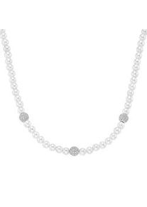 Collier Giorgio Martello MILANO "mit Zirkonia und Muschelkern-Perlen, Silber 925" Halsketten Gr. 45cm, Silber 925 (Sterlingsilber), silberfarben (silber) Damen