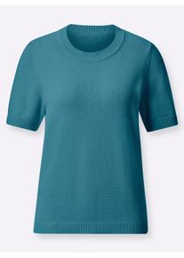 sheego Gro&szlig;e Gr&ouml;&szlig;en Kurzarmpullover mit Rippabschl&uuml;ssen, petrol, Gr&ouml;&szlig;e 46 - Damen