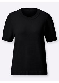 sheego Gro&szlig;e Gr&ouml;&szlig;en Kurzarmpullover mit Rippabschl&uuml;ssen, schwarz, Gr&ouml;&szlig;e 48 - Damen