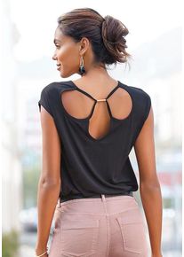 Lascana Rundhalsshirt schwarz Gr. 32/34 für Damen. Mit Rundhals. Figurumspielend. Nachhaltig.