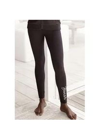 Leggings BENCH. LOUNGEWEAR Gr. 48/50, N-Gr, grau (anthrazit meliert) Damen Hosen mit glänzender Logostickerei, Loungewear