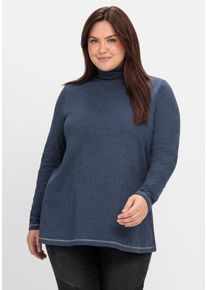 Große Größen Langarmshirt in A-Linie, mit Stehkragen Gr. 56/58 blau von sheego für Damen