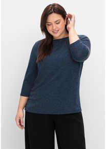 Große Größen 3/4-Arm-Shirt mit Glitzergarn und U-Boot-Ausschnitt Gr. 56/58 blau von sheego für Damen