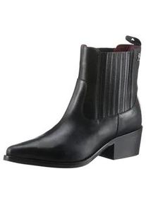 Cowboy Stiefelette Tommy Hilfiger "TH LEATHER COWBOY BOOT" Gr. 39, schwarz Damen Schuhe Blockabsatz, Cowboyboots, Westernstiefelette in spitzer Form