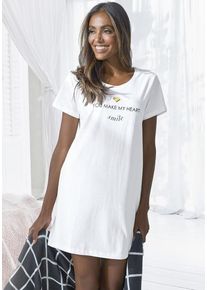 Vivance Dreams Sleepshirt weiß Gr. 32/34 für Damen. Rundhals und Print. Basic. Nachhaltig.