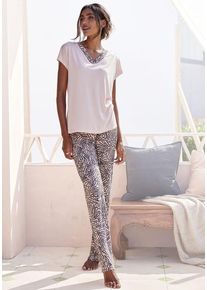 Lascana Pyjama pink Gr. 44/46 für Damen. V-Ausschnitt und Allover-Druck. Bequem. Nachhaltig.