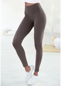 Lascana Leggings taupe Gr. 32/34 für Damen. Mit Logodruck. Basic. Nachhaltig.
