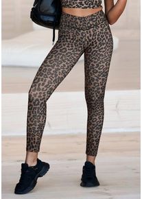 active by Lascana LASCANA ACTIVE Leggings braun Gr. 32/34 für Damen. Mit Allover-Druck. Figurbetont