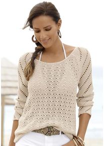 Lascana Ajourpullover beige Gr. 32/34 für Damen. Mit Rundhals. Figurumspielend