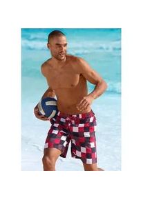 Badeshorts Buffalo, Herren, Gr. S (46/48), N-Gr, bunt (rot, marine, kariert), Microfaser, Polyester, Colorblocking, bedruckt, Badehosen Badeshorts, im trendigen Karo-Design