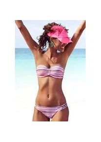 Bügel-Bandeau-Bikini Venice Beach Gr. 40, Cup C, rosa (lachs, bedruckt) Damen Bikini-Sets mit Häkelkanten