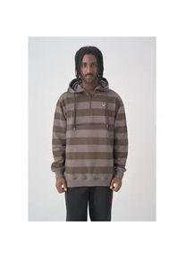 Kapuzensweatshirt Cleptomanicx "Hooded Stripe" Gr. S, braun (dunkelbraun) Herren Sweatshirts mit praktischem Half-Zip