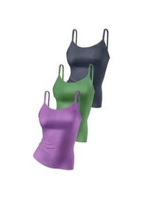 H.I.S. Spaghettitop H.I.S "ohne Seitenn&auml;hte", Damen, Gr. 48/50, bunt (flieder, gr&uuml;n, anthrazit), Feinripp, Obermaterial: 100% Baumwolle, unifarben, Basic, normal, tiefer Rundhals, Tops, aus weicher Rippqualit&auml;t aus Baumwolle