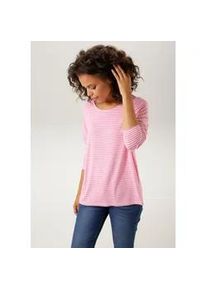 Langarmshirt Aniston CASUAL Gr. 38, pink (pink-weiß) Damen Shirts der Clou: die Fake-Knopfleiste im Rücken