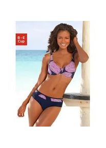 Bügel-Bikini Lascana Gr. 38, Cup E, blau (marine, bedruckt) Damen Bikini-Sets seitlich extra höher geschnitten, verstellbare Träger