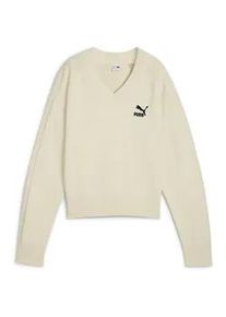 Sweatshirt Puma "T7 Gestricktes Oberteil mit Rundhalsausschnitt Damen" Gr. L, weiß (alpine snow weiß) Damen Sweatshirts