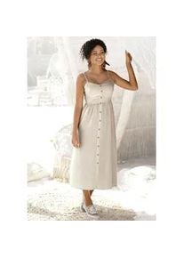 Sommerkleid Lascana Gr. 36, N-Gr, beige (sand) Damen Kleider aus Leinenmix mit Zierknopfleiste, Midikleid, Strandkleid