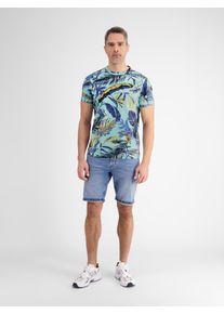 Lerros Herren T-Shirt "Lerros T-Shirt im Hawaiian-Style", blau, Gr. S, 100% Baumwolle, Shirts