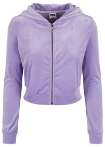 Urban Classics Damen Sweatjacke "Urban Classics Damen Ladies Short Velvet Zip Hoody", lila, Gr. XL, unifarben, 93% Polyester, 7% Elasthan, Sweatjacken
