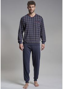 Götzburg GÖTZBURG Herren Pyjama "Bronx", Gr. 50, blau, Single Jersey, Obermaterial: 100% Baumwolle, bedruckt, kariert, klassisch, Homewear-Sets, mit feiner