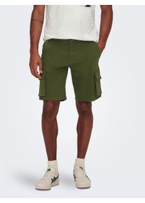 Only & Sons ONLY & SONS Herren Cargoshorts "ONSNEXT CARGO 4564 SHORTS", grün, Basic, Gr. M, unifarben, Obermaterial: 98% Baumwolle, 2% Elasthan, Hosen