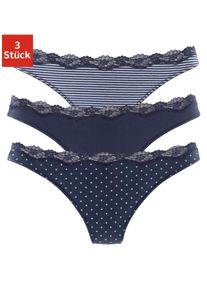 Lascana Damen String, Gr. 32, blau, Obermaterial: 95% Baumwolle, 5% Elasthan. Spitze: 87% Polyamid, 13% Elasthan, unifarben, gestreift, gepunktet,