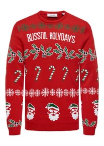 Only & Sons ONLY & SONS Herren Strickpullover "ONSXMAS REG 5 ALLOVER CREW KNIT", rot, festlich, Gr. M, gemustert, Strick, Obermaterial: 100% Polyacryl, Pullover