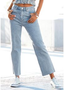 Buffalo Damen Weite Jeans, blau, modisch, Gr. 36, Denim/Jeans, Obermaterial: 98% Baumwolle, 2% Elasthan, Jeans, mit leicht ausgefranstem