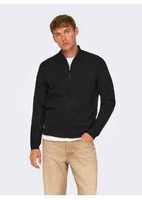 Only & Sons ONLY & SONS Herren Troyer "ONSCOOPER REG 12 HALF ZIP HIGH NECK KNIT", schwarz, modisch, Gr. M, unifarben, Strick, Obermaterial: 52% Viskose, 28%