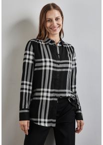 Street One Damen Longbluse, schwarz, casual, Gr. 34, kariert, Stoff, 100% Viskose, Blusen, aus softer Viskose