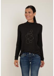 Seidel Moden Damen Langarmshirt, schwarz, casual, Gr. 40, unifarben, Obermaterial: 95% Viskose, 5% Elasthan, Shirts, mit Glitzersteinen, MADE IN