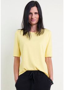 Seidel Moden Damen T-Shirt, gelb, Basic, Gr. 44, unifarben, Jersey, Obermaterial: 96% Viskose, 4% Elasthan, Shirts, mit Rundhalsausschnitt, MADE IN