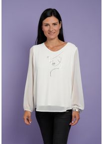 Seidel Moden Damen Langarmbluse, weiß, casual, Gr. 40, unifarben, Web, Obermaterial: 100% Polyester, Blusen, mit Glitzerdruck, MADE IN GERMANY