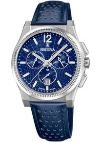 Festina Herren Chronograph "Rivé Collection", blau, Armbanduhren, Quarzuhr, Armbanduhr, Herrenuhr, Swiss Made, Lederarmband, analog, Tag