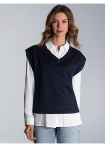 TRIGEMA Damen Pullunder "TRIGEMA Pullunder mit V-Ausschnitt", blau, Basic, Gr. S, 70% Baumwolle, 30% Polyester, Pullover