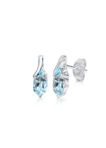 ZEEme Damen Paar Ohrstecker "Silber 925 rhodiniert mit Blautopas (beh.) 8x5mm", ONE-SIZE, Silber 925 (Sterlingsilber), weiß, Silber 925