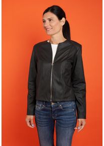 Seidel Moden Damen Lederimitatjacke, schwarz, casual, Gr. 48, unifarben, Obermaterial: 100% Viskose, Jacken, mit Reißverschluss, MADE IN GERMANY