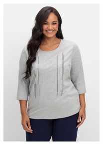 sheego Damen 3/4-Arm-Shirt "Große Größen", grau, casual, Gr. 48, unifarben, Obermaterial: 50% Polyester, 50% Baumwolle, Shirts, mit