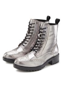 Lascana Damen Schnürboots, Gr. 39, silber, Obermaterial: 100% Schafsleder. Futter: 75% Textilmaterial, 25% Schafsleder. Decksohle: 100% Synthetik.