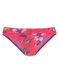 Lascana Damen Bikini-Hose "Malia", rot, Gr. 40, bedruckt, floral, Microfaser, Polyamid, Microfaser, Badehosen, mit Umschlagbund mit tropischem Print