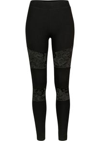 Urban Classics Damen Leggings "Urban Classics Damen Ladies Laces Inset Leggings", schwarz, Gr. S, unifarben, 94% Baumwolle, 6% Elasthan, Hosen