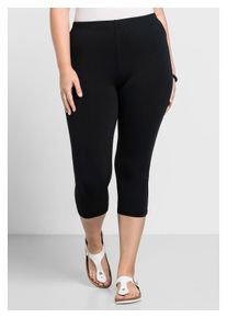 sheego Damen Leggings "Große Größen", schwarz, sportlich, Gr. 42, unifarben, Obermaterial: 95% Baumwolle, 5% Elasthan, Hosen, in Capri-Länge