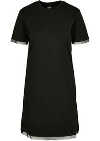 Urban Classics Damen Shirtkleid "Urban Classics Damen Ladies Boxy Lace Hem Tee Dress", schwarz, klassisch, Gr. XS, unifarben, 100% Baumwolle, Kleider