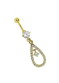 Adelia´s ADELIA ́S Damen Bauchnabelpiercing "Piercing Bauchnabelpiercing", gold, Chirurgiestahl, Piercings, Mit 8 mm gefasstem Stein und Tropfen-Anhänger