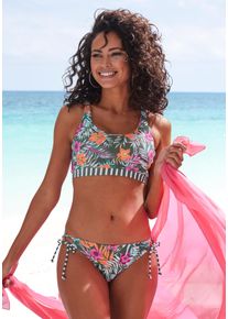Venice Beach Damen Bikini-Hose "Summer", grün, Gr. 34, floral, gestreift, Polyamid, Xtra Life LYCRA, Badehosen, seitlich zum Binden